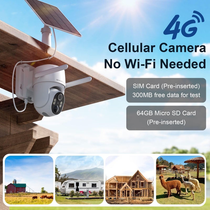 HOSAFE.COM 4G LTE Cellular Security Camera No Internet Needed, Solar No wifi Security Camera Outdoor Wireless With SIM Card Jobsite, 2K Color Night Version, 360 Live View, Motion Detection, 2-Way Audio - Image 2